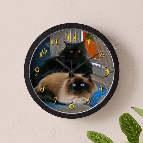 Vista 5 de CafePress Black Persian & Himalayan Cats Reloj de pared de 10 pulgadas para sala de estar, cocina u oficina