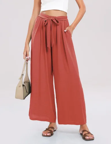 Vista 4 de Summe - Pantalones de vestir de pierna ancha para mujer, de cintura alta, estilo palazzo, casuales, de trabajo, pantalones de playa con bolsillo