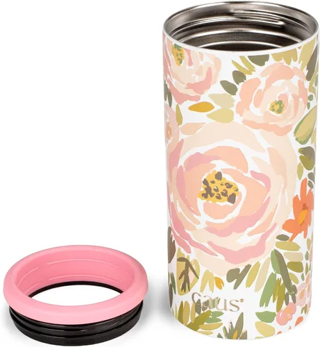 Vista 5 de CAUS Coming Up Roses Rosa Floral Acero Inoxidable Skinny Can Cooler Beverage Sleeve