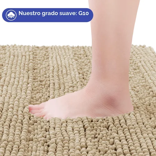 Vista 3 de ACCUMTEK - Juego de alfombras de baño a rayas beige de 3 piezas, ultrasuaves, antideslizantes de chenilla, alfombras de baño mullidas y absorbentes