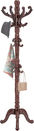 Vista 13 de ZOZOE Percheros, Perchero de madera maciza de pie con 14 ganchos, soporte de perchero con base redonda resistente, soporte de árbol de abrigos