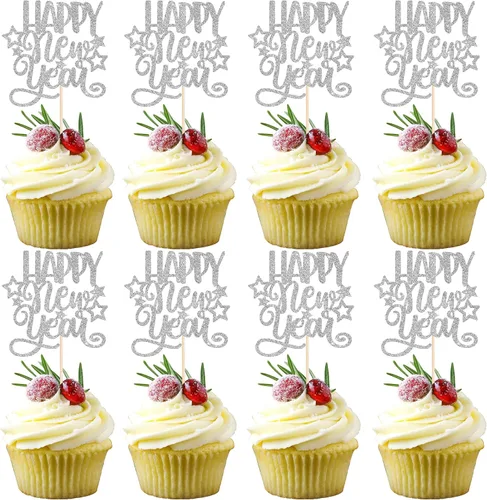 Vista 21 de 1 paquete de decoración para tartas con purpurina de fuegos artificiales para 2026 Año Nuevo 2026, decoración para pasteles de bienvenida 2026