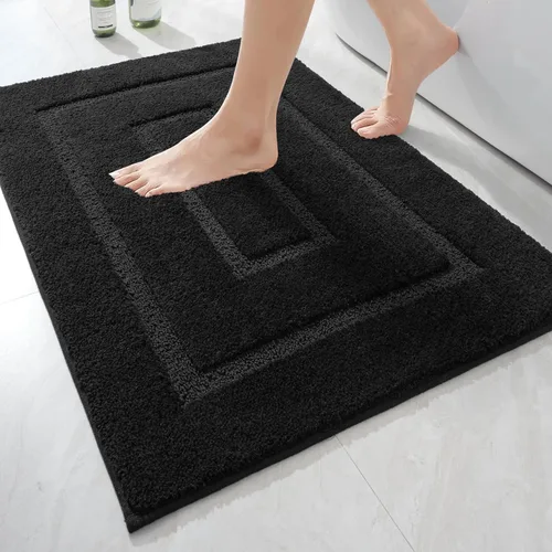 Vista 9 de HOMORE Alfombra de baño negra de 24 x 17 pulgadas, suave y absorbente, alfombra de baño pequeña, alfombra de baño lavable antideslizante para bañera