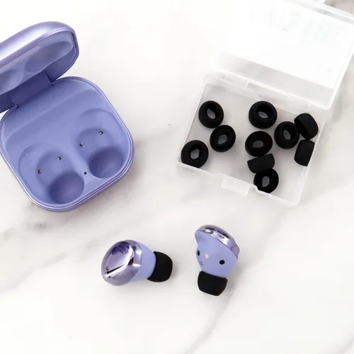 Vista 6 de 6 pares de auriculares de repuesto para Galaxy Buds Pro Eartips, S/M/L de 3 tamaños, goma de silicona flexibles, puntas de ala compatibles con Negro