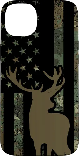Vista 14 de Funda de camuflaje para iPhone 13 con diseño de alce y caza de bandera americana