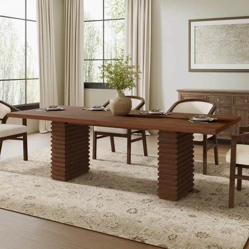 Vista 14 de WILLIAMSPACE Mesa de Comedor Extensible de Madera de 106" para 8 a 12, Mesa de Cocina Rectangular Rústica Campestre, Mesa de Comedor Grande