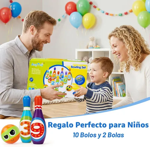 Vista 7 de Juego de bolos para niños AugToy 2-5 años, juego de bolos de interior suave para niños de 1, 2, 3, 4 años, niños y niñas, 10 pines de bolos