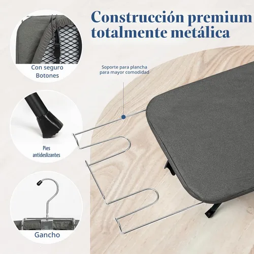 Vista 3 de Tabla de Planchar Pequeña Plegable, BlissBoard Tabla de Planchar de Mesa con Cubierta y Almohadilla, Marco de Metal Mesa de Planchar Mini de Negro
