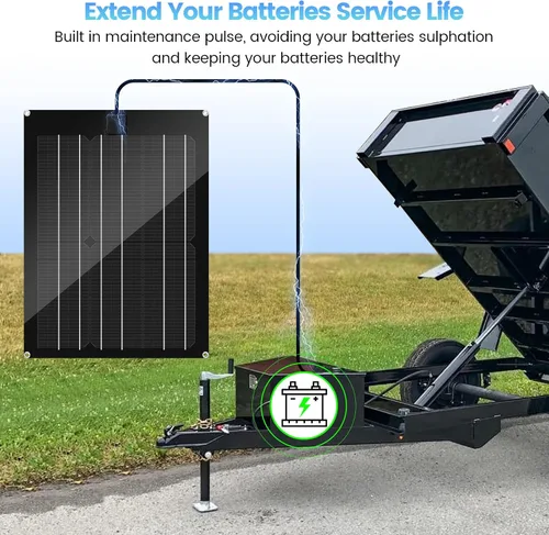Vista 2 de Cargador de Batería Solar y Mantenedor, Kit de Panel Solar Zuomeng de 15W para Remolque de Volcado con Pulso de Mantenimiento Integrado