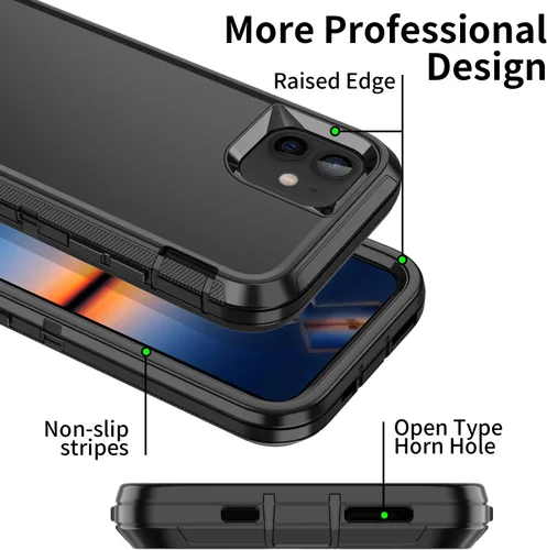 Vista 3 de Funda para iPhone 11, a prueba de golpes, caídas y polvo, protección de cuerpo completo de 3 capas, cubierta dura de alto impacto de alta Negro