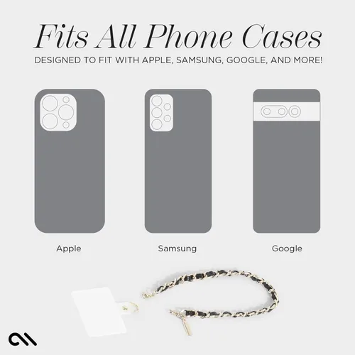 Vista 8 de Case-Mate Correa de muñeca con dije de teléfono, cadena dorada/cuero negro Detachable Anti-Theft Phone Strap - Hands-Free iPhone Wrist Strap for