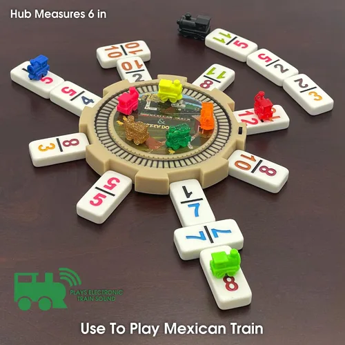 Vista 4 de Juego doble de domino de pie de pollo y tren mexicano de tamaño profesional y numeral 12