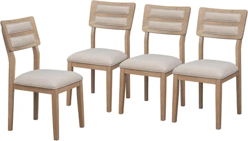 Vista 9 de Juego de mesa de comedor de 6 piezas con 4 sillas tapizadas y banco, mesa de comedor rectangular de madera de estilo tradicional para cocina, sala