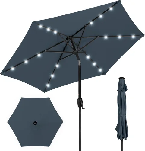 Vista 38 de Best Choice Products Sombrilla de Patio Solar de Poliéster con Luz LED de 10 pies con Ajuste de Inclinación y Tela Resistente a los Rayos UV - Gris