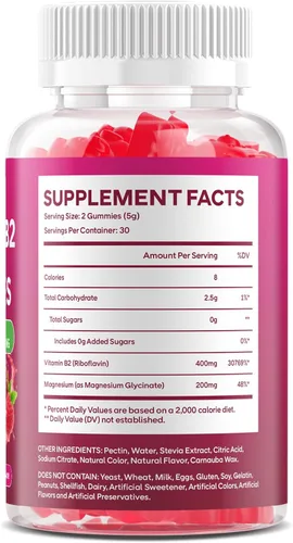 Vista 8 de Gomitas de vitamina B2 con riboflavina de 400 mg con magnesio para niños y adultos, gomitas B2 para apoyo del sistema nervioso y salud de la piel