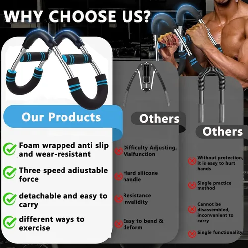 Vista 3 de Twister - Entrenador de brazos, barra de entrenamiento de resorte ajustable de 60 a 100 libras, entrenador de brazos para hombres/mujeres, diseño