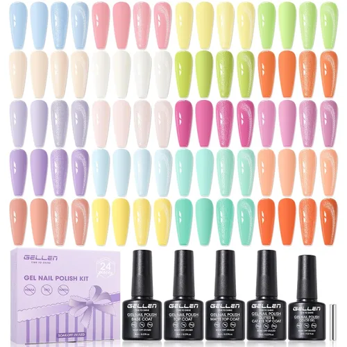 Vista 19 de GELLEN Juego de 24 esmaltes de uñas de gel, kit de esmalte de gel pastel Set 20+4 colección Blooming Pastel