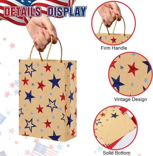 Vista 3 de PerKoop 32 bolsas de regalo patrióticas con asas para el aniversario del 250 aniversario, con la bandera estadounidense, recuerdo del 4 de julio