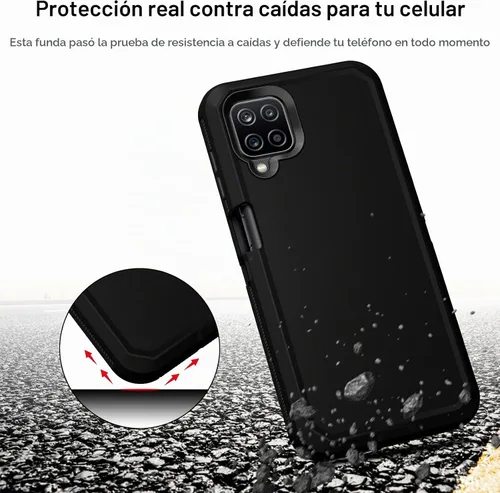 Vista 2 de Jiunai - Carcasa para Samsung Galaxy A12, resistente de doble capa, a prueba de golpes, color negro