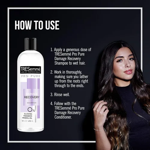 Vista 6 de TRESemmé Champú Pro Pure para recuperación de daños en el cabello dañado, sin sulfato, parabenos ni tintes, 16 onzas líquidas (paquete de 4)