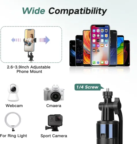 Vista 6 de Trípode selfie stick de 70 pulgadas para iPhone con control remoto, palo selfie extensible para iPhone, trípode portátil para teléfono de viaje
