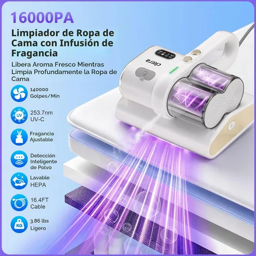 Vista 2 de Aspirador de colchón, aspiradora de cama de 16Kpa con luz UV‑C de Blanco