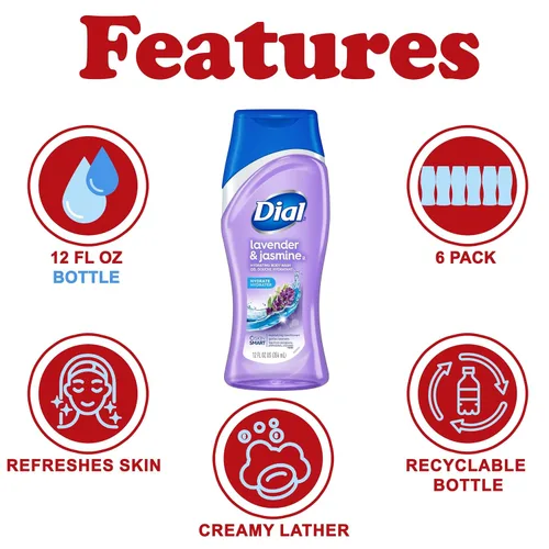 Vista 3 de Dial Gel de baño, lavanda y jazmín, 12 onzas (paquete de 6)