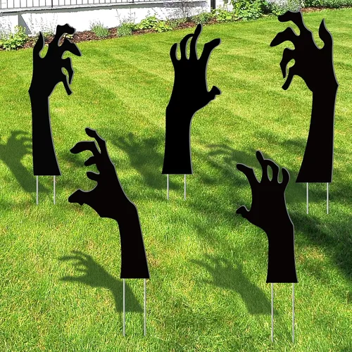 Vista 2 de KatchOn, Letreros aterradores de mano con estacas – Grandes, 16 pulgadas Letreros de patio de Halloween para decoraciones de Halloween al aire