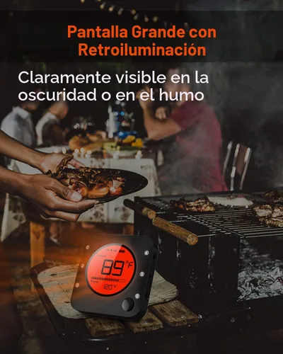 Vista 5 de BFOUR Termómetro de carne inalámbrico Bluetooth, termómetro digital LCD para carne con doble sonda, termómetro remoto inalámbrico para ahumador