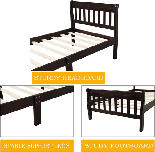 Vista 4 de Merax - Cama de plataforma de madera para cama doble con somier y soporte para listones de madera