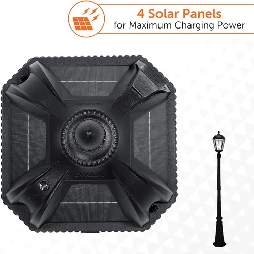 Vista 14 de Gama Sonic Lámpara solar para exteriores, aluminio fundido negro y paneles de vidrio biselado, bombilla real de 10 años, LED blanco cálido