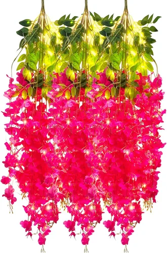 Vista 45 de Paquete de 5 guirnaldas de flores colgantes de glicina rosa, enredaderas de flores artificiales de 3.77 pies, glicinia falsa, guirnalda colgante