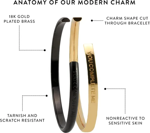 Vista 4 de Stella Valle HisHer Bracelet Gift Set - 18K Gold and Rhodium Cuffs with Engraved Mantra You Complete Me
