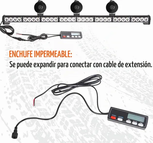 Vista 4 de Barra de luz de asesor de tráfico de 36 pulgadas, 16 modos de flash, 32 luces LED estroboscópicas de advertencia de emergencia, barra direccional
