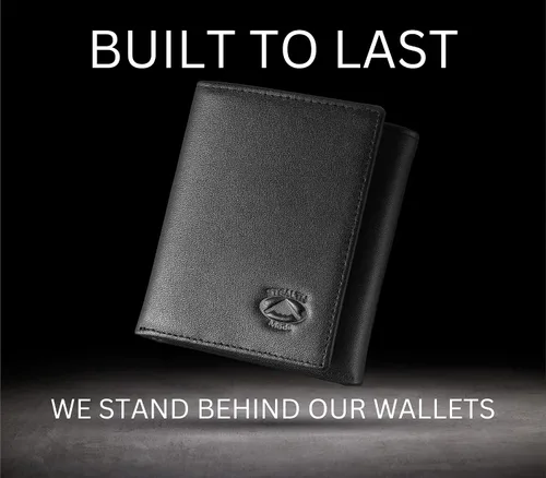 Vista 6 de Stealth Mode Cartera de cuero triple RFID para hombres con soporte de identificación abatible (negro)
