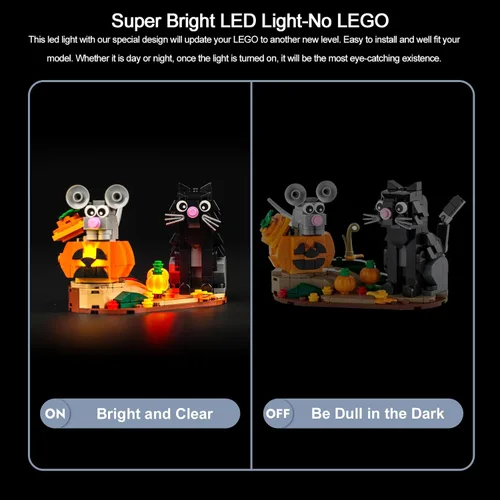 Vista 3 de BrickBling Luz LED compatible con Lego Halloween Cat & Mouse 40570 Kit de construcción, luces de decoración de Halloween compatibles con Lego 40570