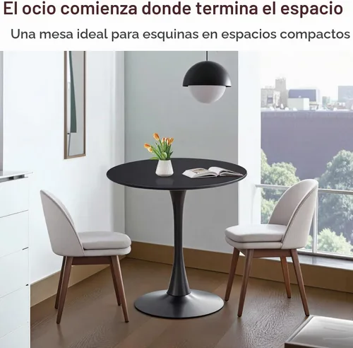 Vista 3 de 27.5" Tulip Round Dining Table with Metal Pedestal Black Mid-Century Modern Circle Table for 2-4 People for Small Kitchen Living Room, Cafe, Bistro