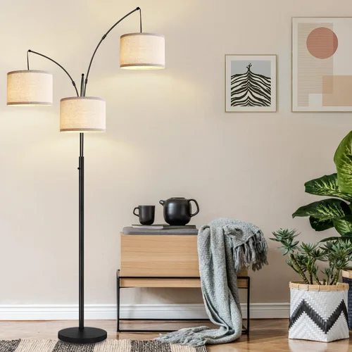 Vista 4 de Lámpara de pie regulable: 3 luces de arco para sala de estar, lámpara de pie alta moderna de 1000 lm con pantallas blancas y base pesada, lámpara