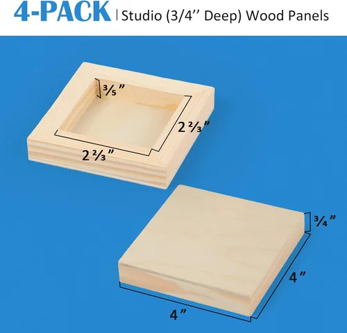 Vista 2 de Falling in Art Kit de paneles de madera de abedul sin terminar para pintura, lienzo de madera, paquete de 4 unidades de 4 x 4 pulgadas de estudio