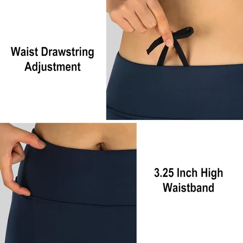 Vista 4 de ANIVIVO Falda de 24 pulgadas hasta la rodilla para mujer con leggings capri, leggings largos deportivos casuales con falda con bolsillos