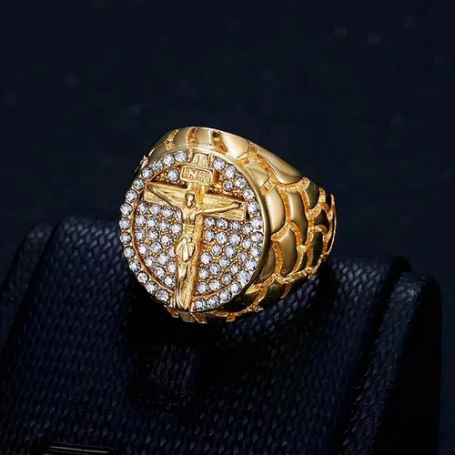 Vista 3 de LAIMIUMIU33 Anillo de cruz para hombre, anillo de circonita cúbica, anillo de hip hop, anillo de acero inoxidable 316, anillos de motociclista