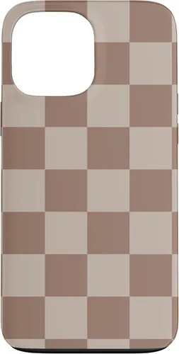 Vista 23 de Funda para iPhone 16 marrón con diseño de cuadros grandes, color beige estético marrón