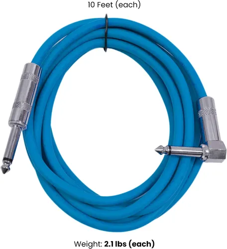 Vista 2 de Seismic Audio Cables de guitarra para altavoces, cables de guitarra de ángulo recto a recto, multicolor, 10 pies, paquete de 6