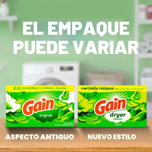 Vista 6 de Gain Hojas de secadora Plus Wrinkle Release, aroma original, 120 unidades, combate la estática con un toque de aroma, sábanas de lavandería