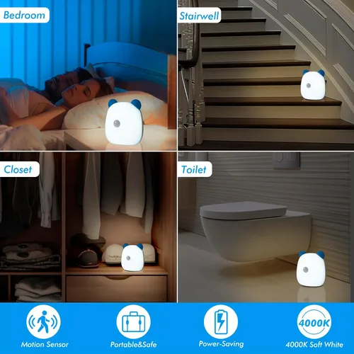 Vista 6 de G Keni Luz nocturna LED con sensor de movimiento para niños, guardería y adultos, batería recargable, 4000 K, luz blanca cálida activada por Azul