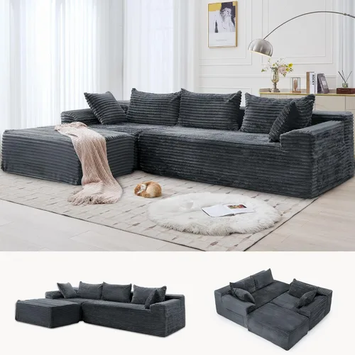 Vista 11 de Korser Sofás deshuesados para sala de estar, sofá de nube seccional con otomano, sofá en forma de L con asiento profundo de pana mullido y cómodo