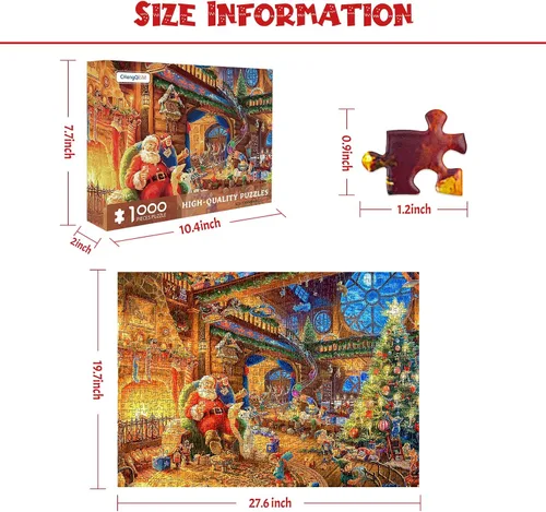 Vista 2 de Rompecabezas de 1000 piezas para adultos, rompecabezas de Navidad de cabaña de Navidad, rompecabezas de Navidad de Papá Noel de 1000 piezas