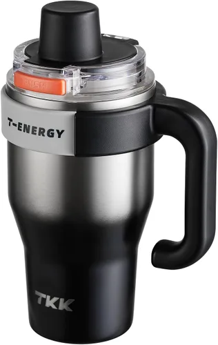 Vista 13 de TKK Vaso de 27 onzas con asa y popote, vaso aislado con revestimiento de cerámica, taza de viaje 100% a prueba de fugas para agua, té helado o café