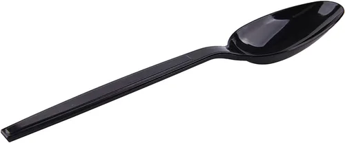 Vista 6 de cucharas de plástico desechables envasadas individualmente negras de 7 pulgadas para llevar comerciales, súper duras de masa pesada envasadas