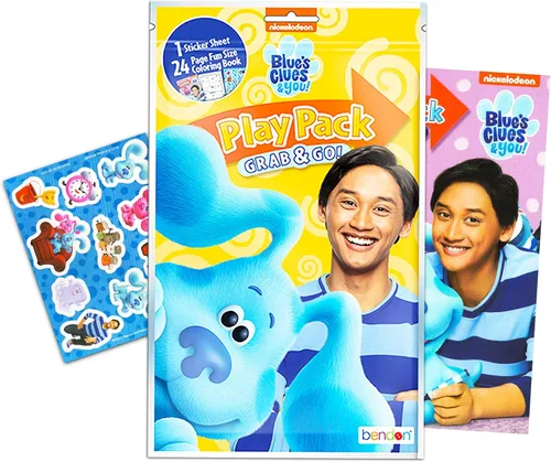 Vista 2 de Blues Clues Paquetes de recuerdos de fiesta ~ El paquete incluye 12 juegos con las pistas de Blue's y You! calcomanías, libros para colorear